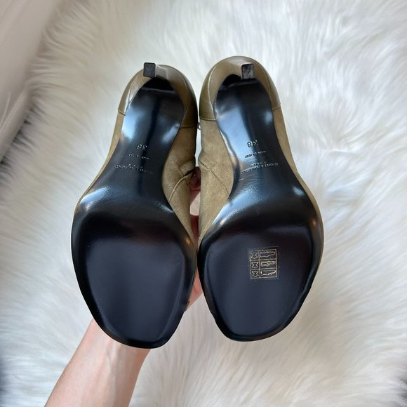 Saint Laurent Women's Paris Army Green Open Toe Suede Ankle Bootie Size 38 - Picture 6 of 6